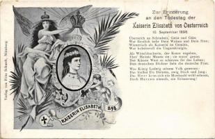 Zur Erinnerung an den Todestag der Kaiserin Elisabeth von Österreich / Erzsébet királyné gyászlap (Sissi) / Obituary postcard of Empress Elisabeth of Austria (Sisi). Art Nouveau