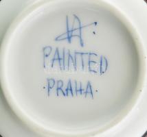 Prágai mokkás csésze, kézzel festett, jelzett, kopásnyomokkal
