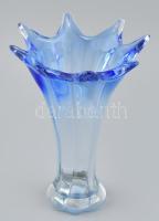 Parád kék üveg váza, jelzett, hibátlan, m: 25 cm