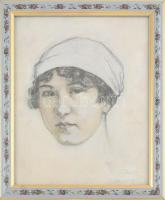 Zombory Lajos (1867-1933): Lány portré, 1917. Vegyes technika, papír, jelzett. Üvegezett fakeretben, 30×24 cm