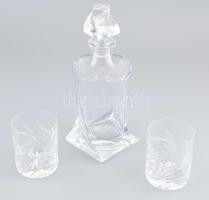 Ajka Quad Whisky üveg dekanter és whisky-s tumbler poharak (2 db), hibátlanok, jelzés nélkül, m: 28 cm, és m: 9,5 cmx2