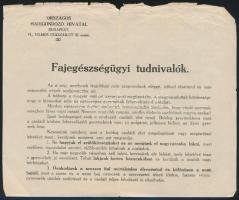 cca 1917-18 Fajegészségügyi tudnivalók, Országos Hadigondozó Hivatal, kétoldalas felvilágosító nyomt...