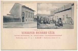 Arad, Schaefer Richard Géza épület-műlakatos és csatornázás-vízvezetékberendező műhelye. Batthyány utca 17. / shop, locksmith and plumber workshop