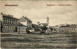 1916 Székelyudvarhely, Odorheiu Secuiesc; Nagypiac tér, Erzsébet szálloda, Unitárius templom. Sterba Ödön kiadása / market square, hotel, Unitarian church (EK)