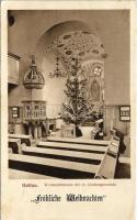 1915 Nagydisznód, Heltau, Cisnadie; Weihnachtsbaum der ev. Kirchengemeinde. Fröhliche Weihnachten / Karácsonyfa az Evangélikus templomban. Karácsonyi üdvözlet. Verlag der Heltauer Heimatsmuseums. Druck von Jos. Drotleff / Christmas tree in the Lutheran church, Christmas greeting (EK)