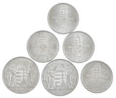 1943. 5P Al "Horthy Miklós születésének 75. évfordulója" (2db) + 1945. 5P Al "Parlament" (4db) T:2,2-