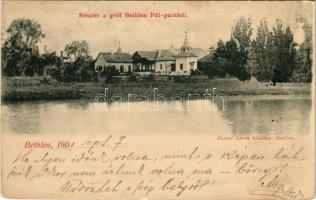 1901 Bethlen, Beclean; Bethlen Pál gróf kastélya és park. Kajári István kiadása / castle park (Rb)