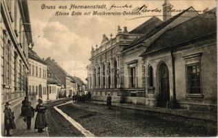 1907 Nagyszeben, Hermannstadt, Sibiu; Kleine Erde mit Musikvereins-Gebäude / utca, zenei egyesület épülete. Karl Graef kiadása / street view, building of the music association (EK)