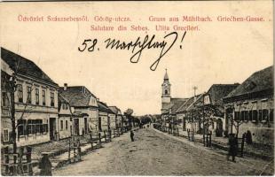 1906 Szászsebes, Mühlbach, Sebesul Sasesc, Sebes; Griechen Gasse / Görög utca. J. Hientz kiadása / Ulita Grecilori / street view (EB)