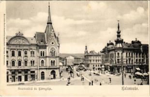 Kolozsvár, Cluj; Szamos híd és környéke, gyógyszertár, Wertheimer Vilmos, Kőmíves Andor üzlete, piac. Schuster Emil kiadása / bridge, pharmacy, shops, market (b)