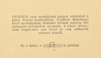 Ovidius, Naso P(ublius) : A szerelem művészete. (Ars amatoria) Latin eredetiből ford. Gáspár Endre. ...
