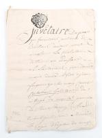 1752 Francia nyelvű okmány 10 Sol signettával 20 beírt oldal / Antique French manuscript with signetta