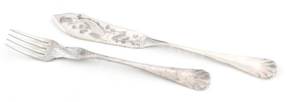 Berndorf alpakka díszített hat személyes halas evőeszköz készlet, díszdobozban. Jelzett