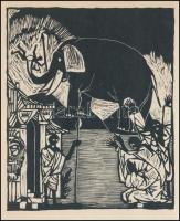 Kondor Béla (1931-1972): Elefántisten, fametszet, papír, jelzés nélkül, paszpartuban, 13,5×10,5 cm