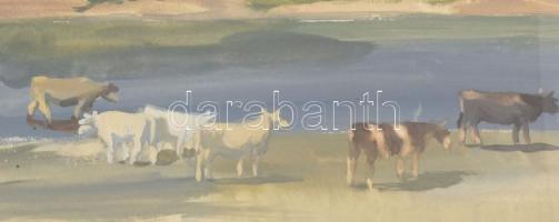 Szőnyi jelzéssel: Itatás. Tempera, papír. Üvegezett keretben 26x38 cm