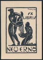 Gergely Tibor (1900-1978): Neu Ernő avantgárd stílusú ex libris, linó, papír, jelzett a metszeten, 12,5×8,5 cm