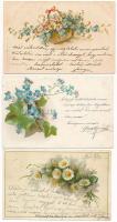 3 db RÉGI hosszú címzéses litho üdvözlő motívum képeslap / 3 pre-1900 litho greeting motive postcards