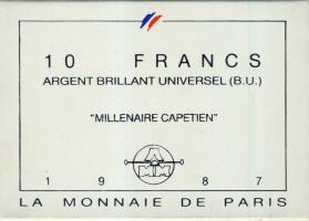 Franciaország 1987. 10Fr Ag "Millenium" T:BU Eredeti sorszámozott díszkiadásban, csak 20.0...