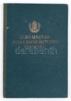 1938 Első Magyar Általános Biztosító Társaság igazolvány (meghatalmazás) képviselőjének, okmánybélyegekkel, jászalsószentgyörgyi lakos részére, aranyozott félvászon kötésben