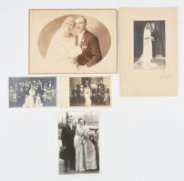 cca 1920-1946 5 db régi esküvői fotó, közte négy jelzett, vegyes méretben és állapotban