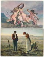 4 db RÉGI Stengel litho művész képeslap vegyes minőségben / 4 pre-1945 Stengel litho art postcards i...