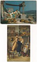 4 db RÉGI Stengel litho művész képeslap vegyes minőségben / 4 pre-1945 Stengel litho art postcards i...