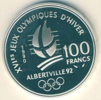 Franciaország 1990. 100Fr Ag "Téli olimpia-bobozás" T:PP