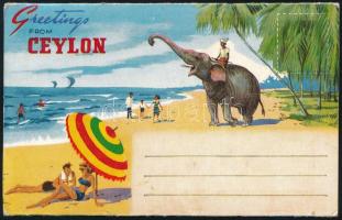 cca 1950-1970 Ceylon (Srí Lanka), színes leporelló 9 db képpel, papírborítékban