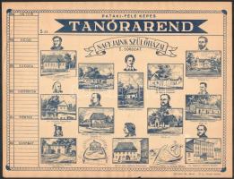 cca 1930 7 db Pataki féle órarend, némelyik széle kissé szakadt, 21x30 és 32x26 cm között