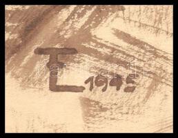 FL jelzéssel: Esztergomi részletek, 1944-45, 2 db rajz. Lavírozott tus ill. szén, papír, foltos. sér...