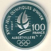 Franciaország 1990. 100Fr Ag "Téli olimpia-gyorskorcsolya" T:PP