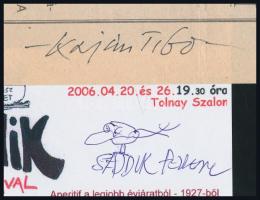 Kaján Tibor és Sajdik Ferenc aláírásai saját karikatúrájukon, Sajdiknál kis rajzzal