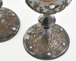 2db Iparművészeti ezüstözött talpaspohár, jelzés nélkül, szép állapotban, m: 15 cm