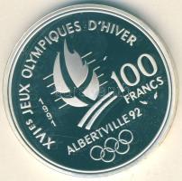 Franciaország 1991. 100Fr Ag "Téli olimpia-jégkorong" T:PP