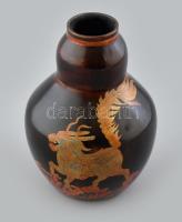 Régi kínai, sárkány motívumos lakk váza, hibátlan, m: 17 cm