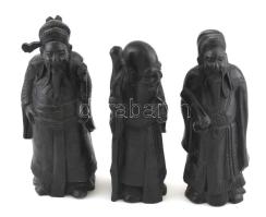Jelzés nélkül: Három kínai bölcs. Faragott ébenfa, hibátlan, m: 19 cm