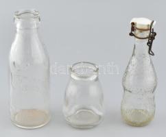 Régi csatos bambis üveg + jelzett tejes üveg + feliratos joghurtos üveg