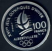 Franciaország 1990. 100Fr Ag "Téli olimpia-szlalom sí" T:PP