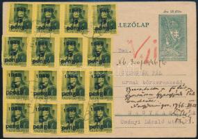 1945 (5. díjszabás) Díjjegyes levelezőlap 16 x 5P/8f kiegészítéssel Szombathelyről Nagykanizsára / PS-card with additional franking