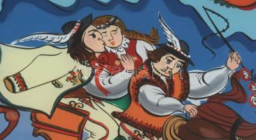 Zdzisław Walczak (1926 - 2001): ,,Weselisko jedzie" (Lakodalmi menet). Lengyel folklór festett ...