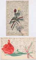 2 db RÉGI motívum képeslap: magyar hazafias lapok tulipánnal / 2 pre-1945 motive postcards: Hungarian patriotic cards with tulip