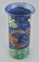 Gyerekrajzos váza, mázas kerámia, kézzel festett, jelzett, hibátlan, m: 20 cm
