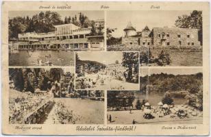 1941 Szováta-fürdő, Baile Sovata; Strand- és kádfürdő, Fő tér, Tivoli, Medve-tó strand, Terasz. leporellólap 10 képpel / spa, beach. leporellocard with 10 pictures (r)