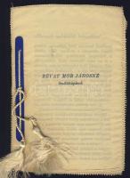 cca 1930 8 oldalas selyemkönyv-meghívó Révai Mór Jánosnénak a Magyar Írók Egyesületétől a könyvnapra
