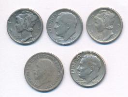 Vegyes: Amerikai Egyesült Államok 1919-1964. 1d Ag (4xklf) + Nagy-Britannia 1930. 6p Ag T:2-3
Mixed...