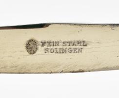 Szecessziós keresztelő egyszemélyes evőeszköz készlet, 4 db-os, monogramos, a kés jelzett solingeni ...