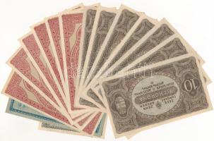 1920. 20f + 1K + 2K (6db, ebből 5db közeli sorszám) + 10K (9db, mind "a 075" sorozatszámú,...