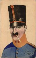 Offizier B.K.W.I. 809-3. / Austrian officer, military art postcard s: Rudolf Tropper (kopott sarkak / worn corners)