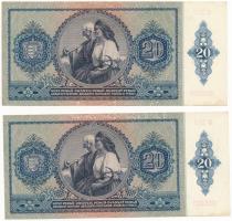 1941. 20P (4x) közeli sorszámok "C 317 055220, C 317 055227, C 317 055232, C 317 055239" T...