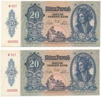 1941. 20P (4x) közeli sorszámok "C 317 055220, C 317 055227, C 317 055232, C 317 055239" T...